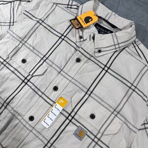 Carhartt Mens Loose Fit Short Sleeve Plaid Button Down Shirt Cream TW4625-M L